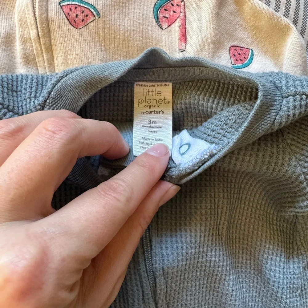 Baby Footies in Blue, Brown, and White - Picture 2 of 9